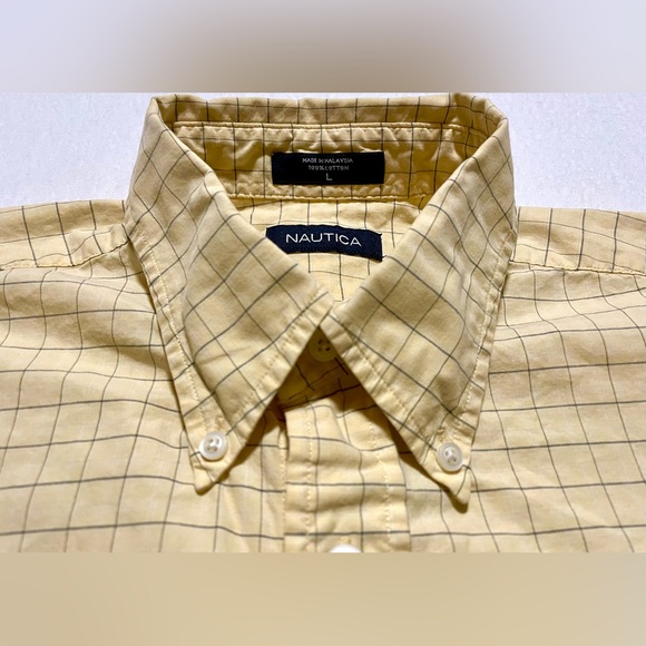 Nautica Short Sleeve Button Down Yellow Plaid Shirt Men’s Size Large - Picture 4 of 13